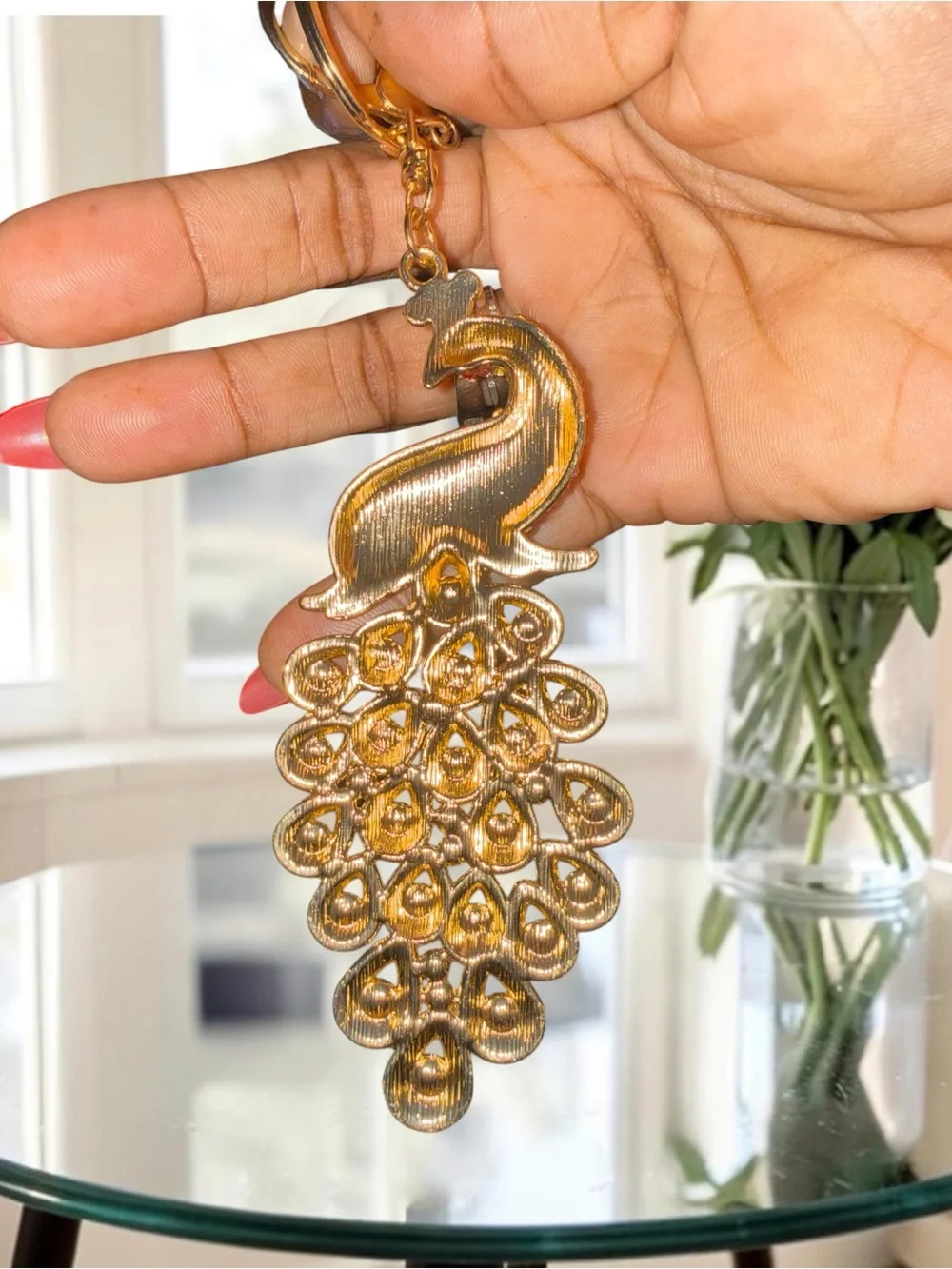 Crystal Pink Peacock Key & Bag Charm